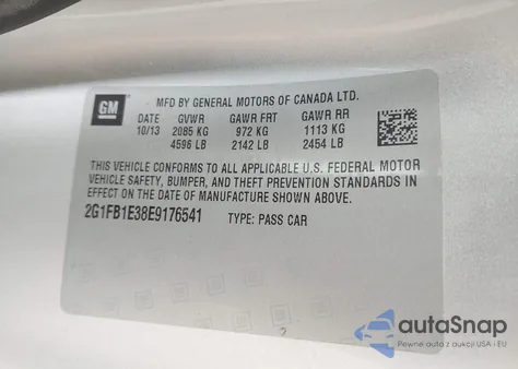 2014 Chevrolet Camaro 1Lt из США, поврежденный, VIN 2G1FB1E38E9176541